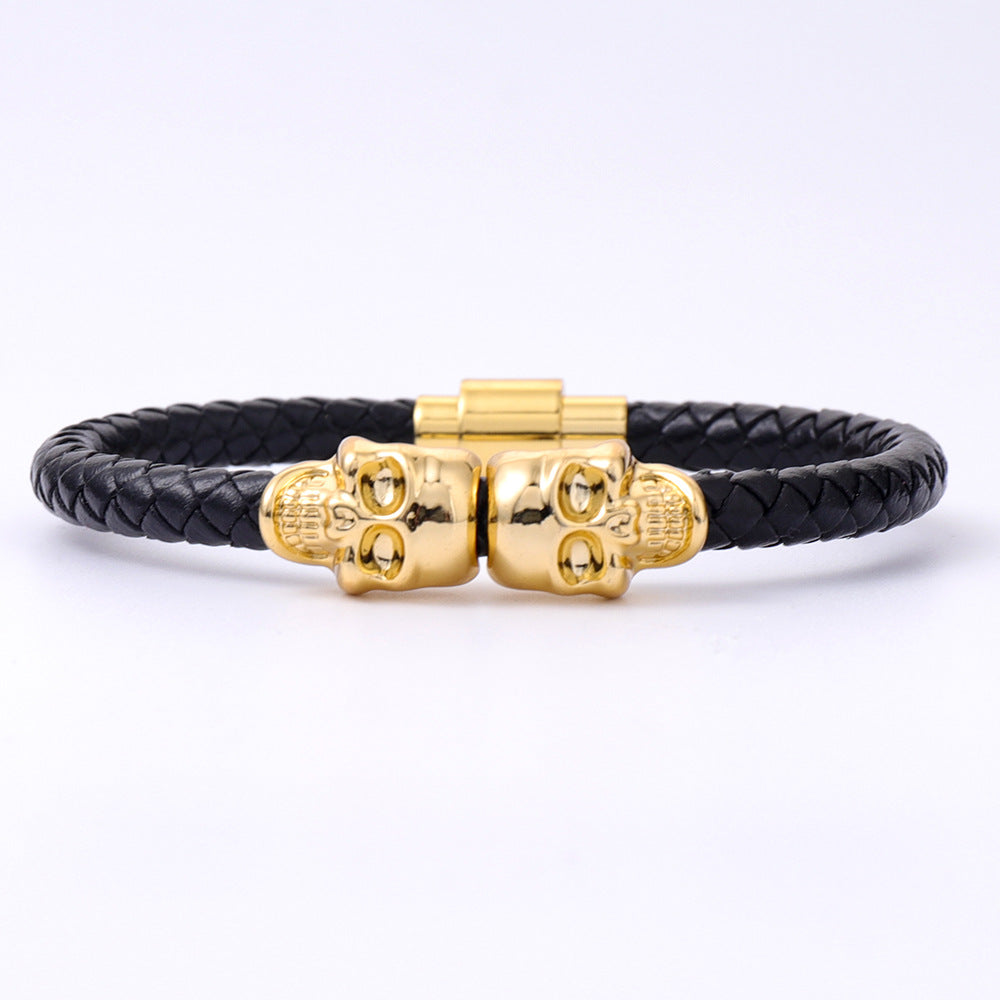 Wholesale men's cowhide punk style skull head Bracelet