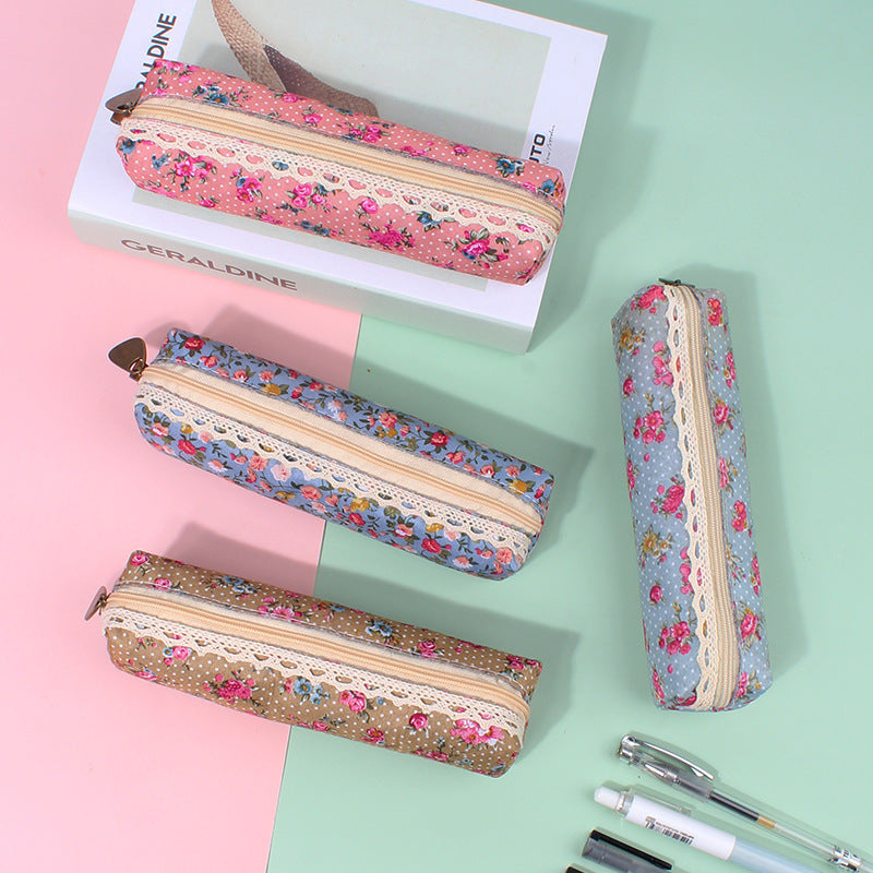 Wholesale Canvas Retro Flower Dot Pen Bag Pencil Bag