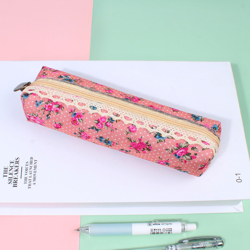 Wholesale Canvas Retro Flower Dot Pen Bag Pencil Bag