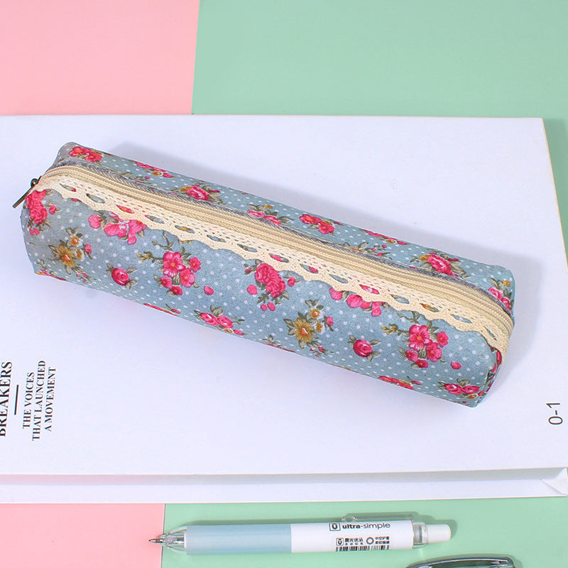 Wholesale Canvas Retro Flower Dot Pen Bag Pencil Bag