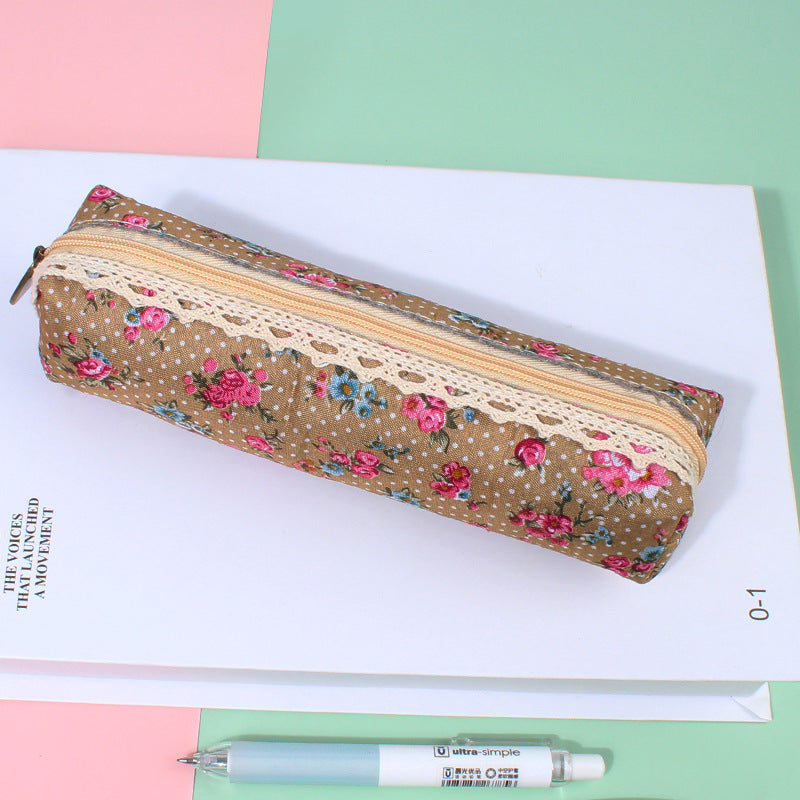 Wholesale Canvas Retro Flower Dot Pen Bag Pencil Bag