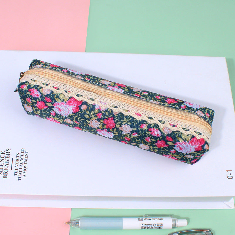 Wholesale Canvas Retro Flower Dot Pen Bag Pencil Bag