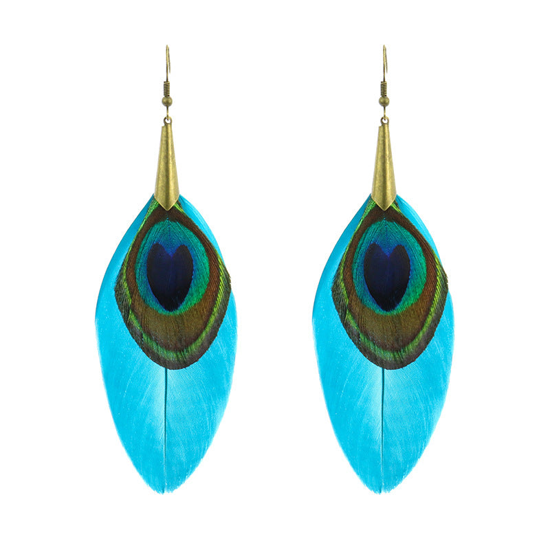 Wholesale Vintage Peacock Feather Exaggerated Earrings
