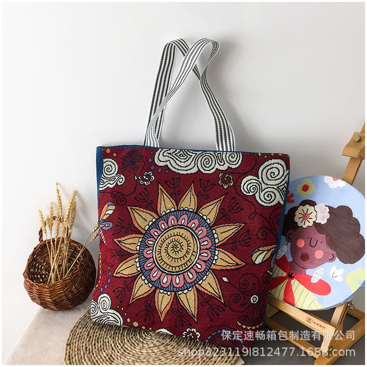 Wholesale Myanmar Thailand Big Flower Canvas Shoulder Bag
