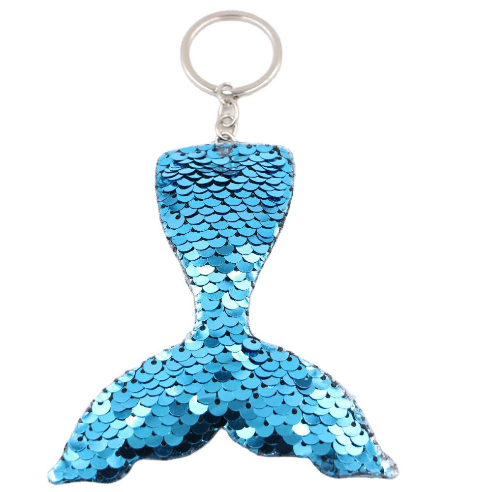Wholesale Chic Mermaid Sequin Fish Tail Keychain Bag Charm Electroplated Luminous Pendant For Women Purse Accessory Resale