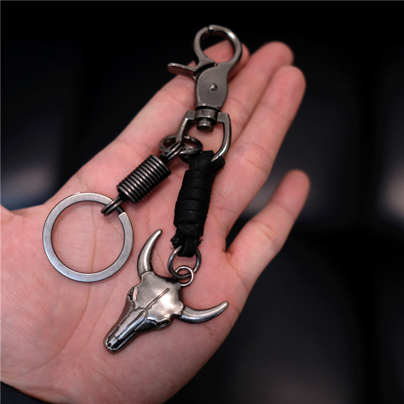 Wholesale Retro Handmade Cowhide Cow Head Keychain