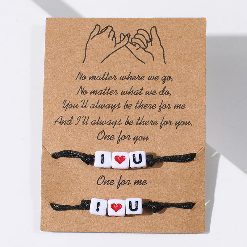 Wholesale Butterfly hollow weave adjustable couple paper card bracelet set