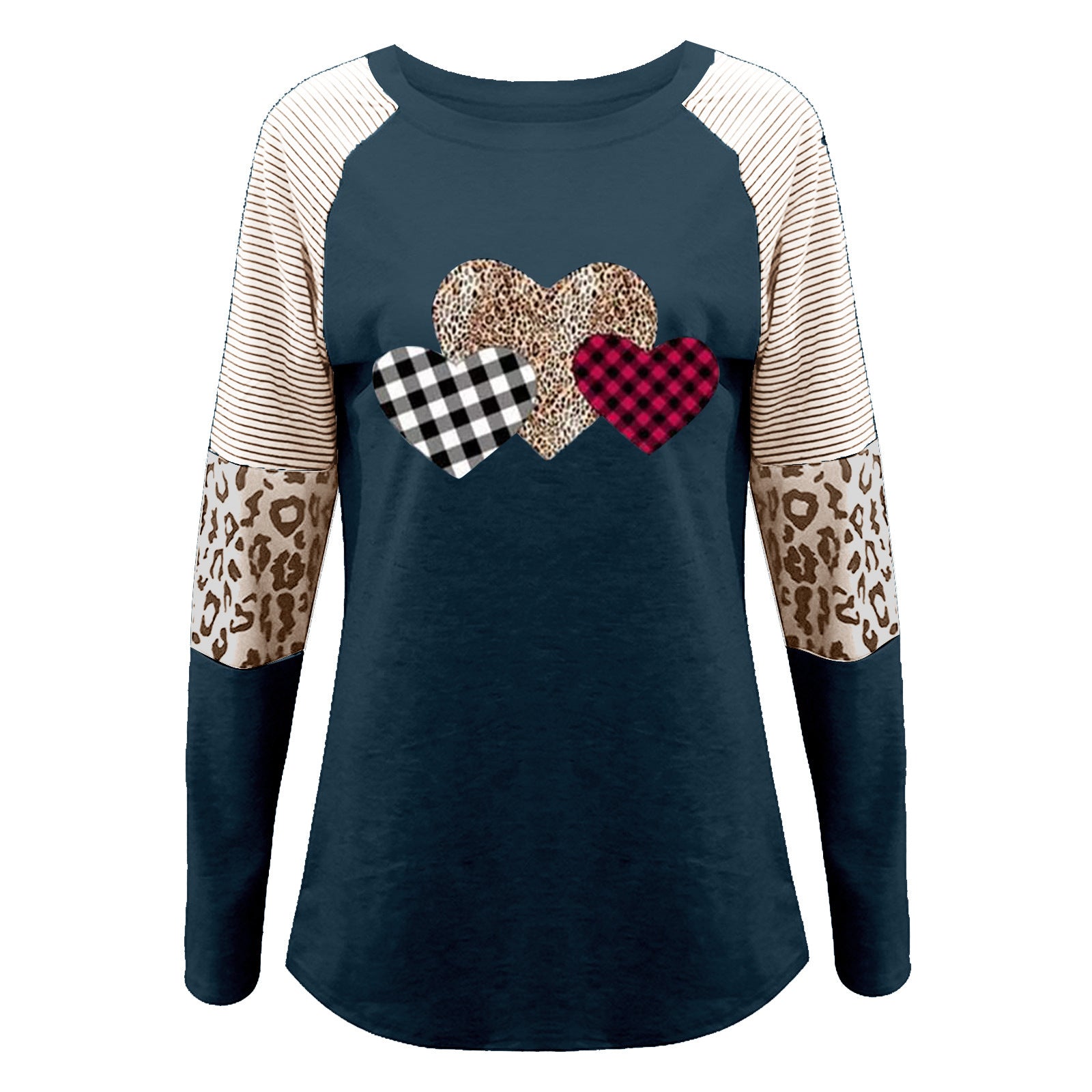 Wholesale Valentine's Day Long Sleeve Stitching Casual Round Neck Loose Top