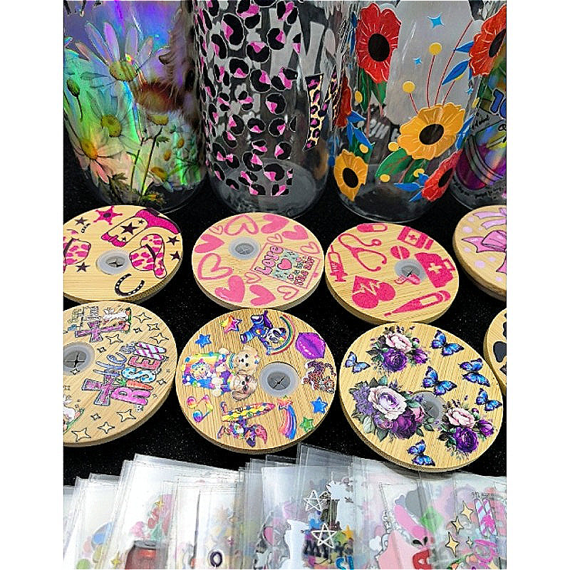 Wholesale Random 20pcs UV DTF Packing and Cartoon Crafts Random Cup Lid Stickers