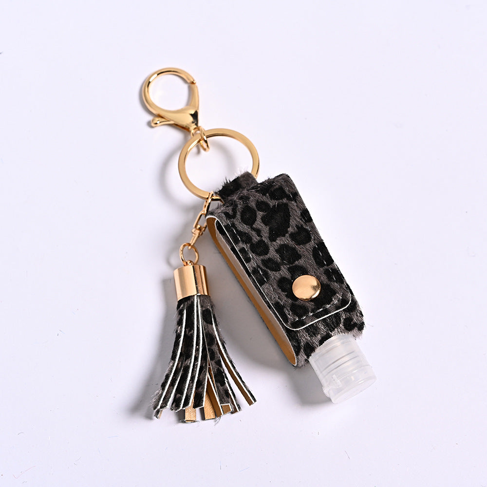 Wholesale Leopard Print T-shaped PU Leather Hand Sanitizer Free Leather Case Keychain