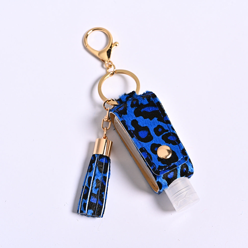 Wholesale Leopard Print T-shaped PU Leather Hand Sanitizer Free Leather Case Keychain
