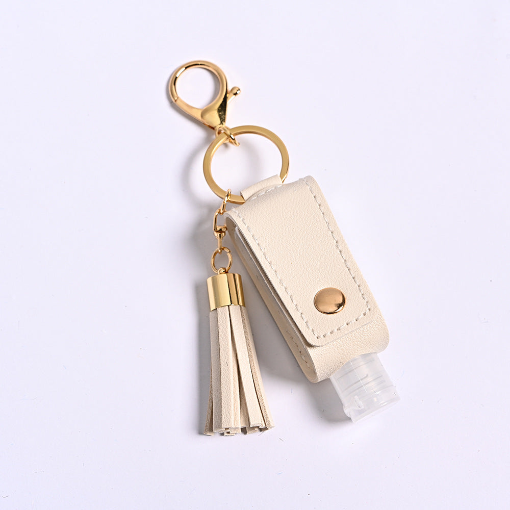 Wholesale Tassel Hand Sanitizer Leather Case  Portable Disinfectant PU Leather Case  Keychains