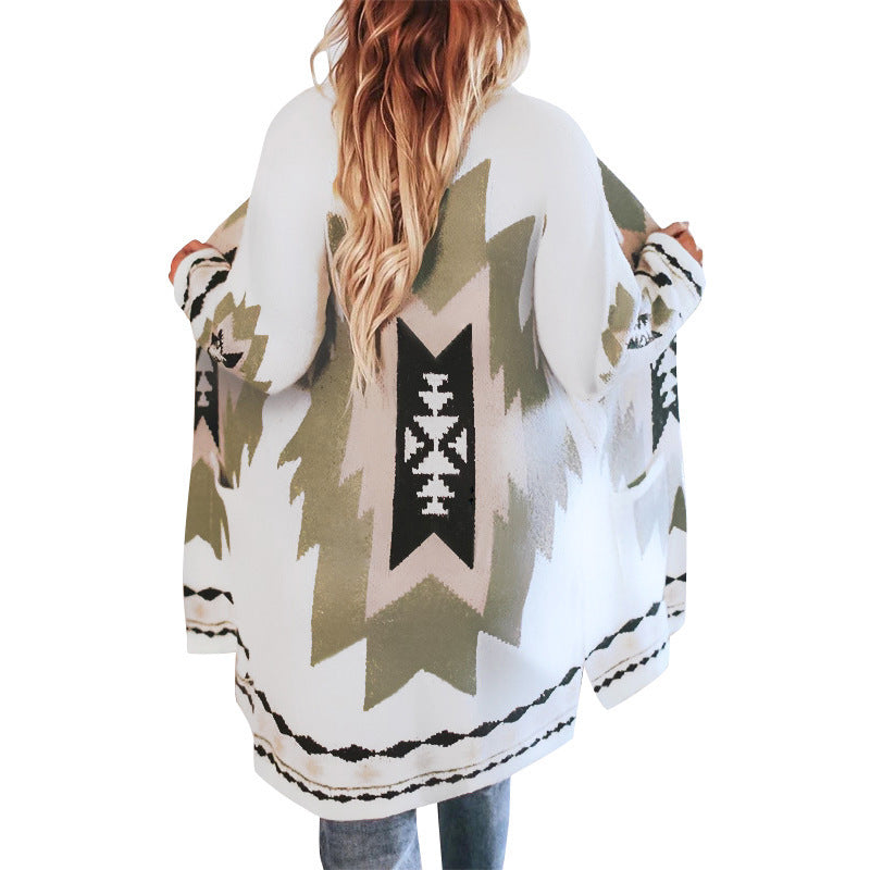 Wholesale Western Style Aztec Mid-Length Polyester Printed Wool Jacket