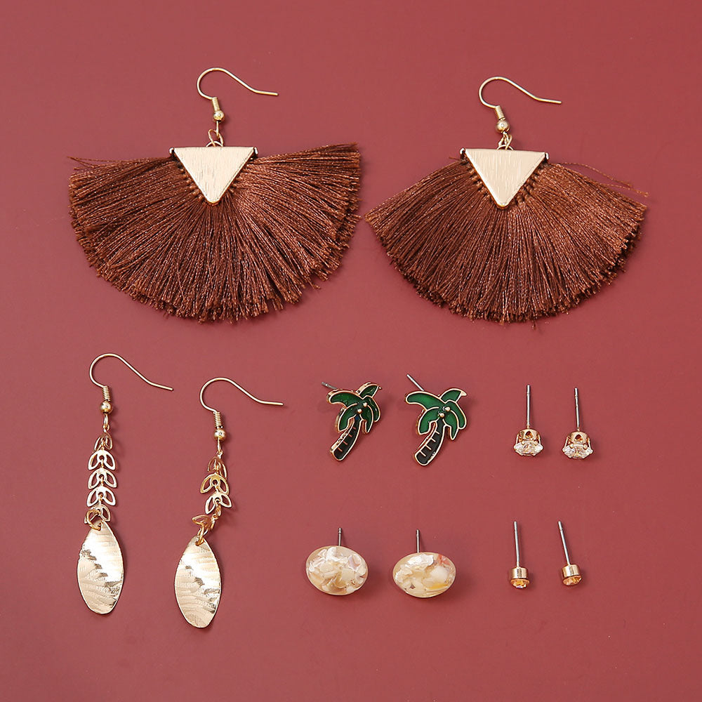 Wholesale Tassel Geometric Exaggerated Versatile Fan-shaped Bohemian Earrings