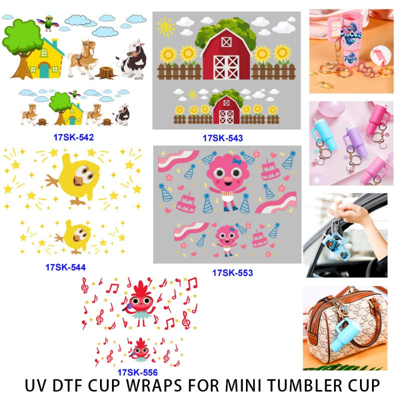Wholesale 2/4/8 Pcs Cartoon Cute  Animals House Sunflowers UV DTF Wraps Mini Tumbler Cup Keychain Lipstick Holders