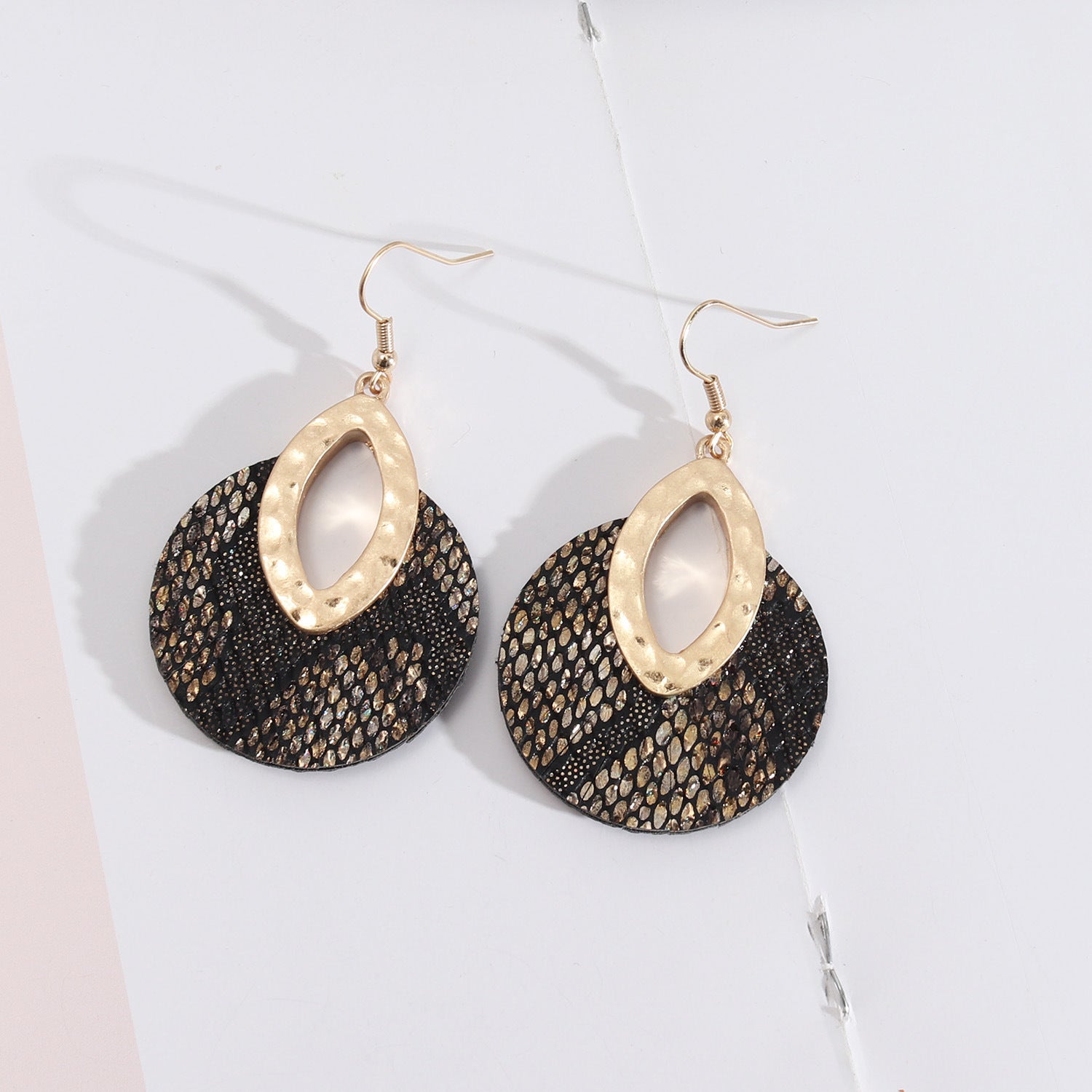 Wholesale Leather Inlaid Round Vintage Abalone Earrings