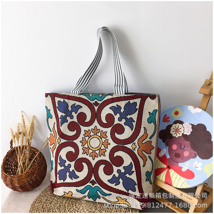 Wholesale Myanmar Thailand Big Flower Canvas Shoulder Bag