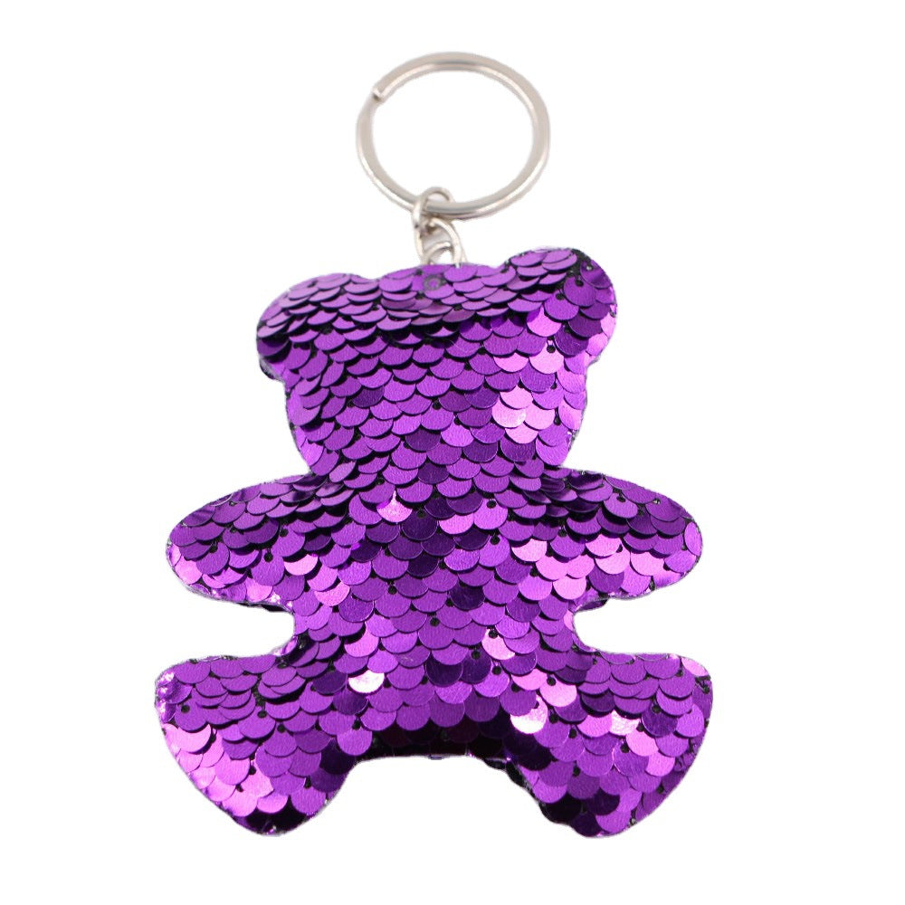 Wholesale Double Sided Sequin Bear Keychain Pendant Reflective Animal Bag Charm Car Key Accessory