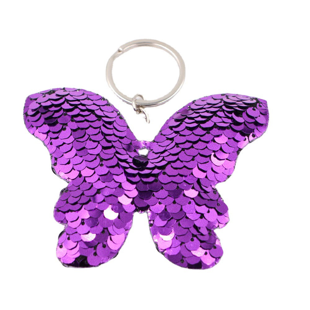 Wholesale Butterfly Sequined Keychain Colorful Reflective Bag Charm Car Key Accessory Fashion Gift