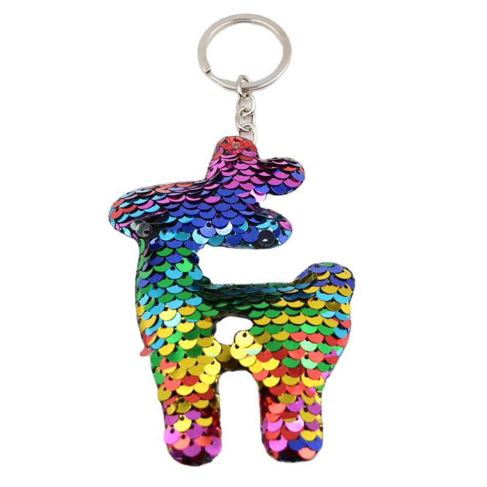 Wholesale Reflective Double Sided Sequin Keychain Elephant Unicorn Design Bag Charm Car Key Accessory