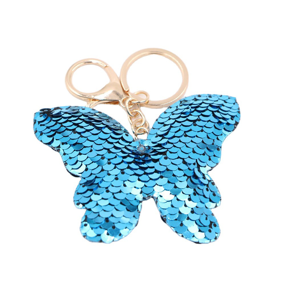 Wholesale Reflective Butterfly Sequin Keychain Colorful Bag Charm Car Key Accessory Chic Party Gift Boutique Resale