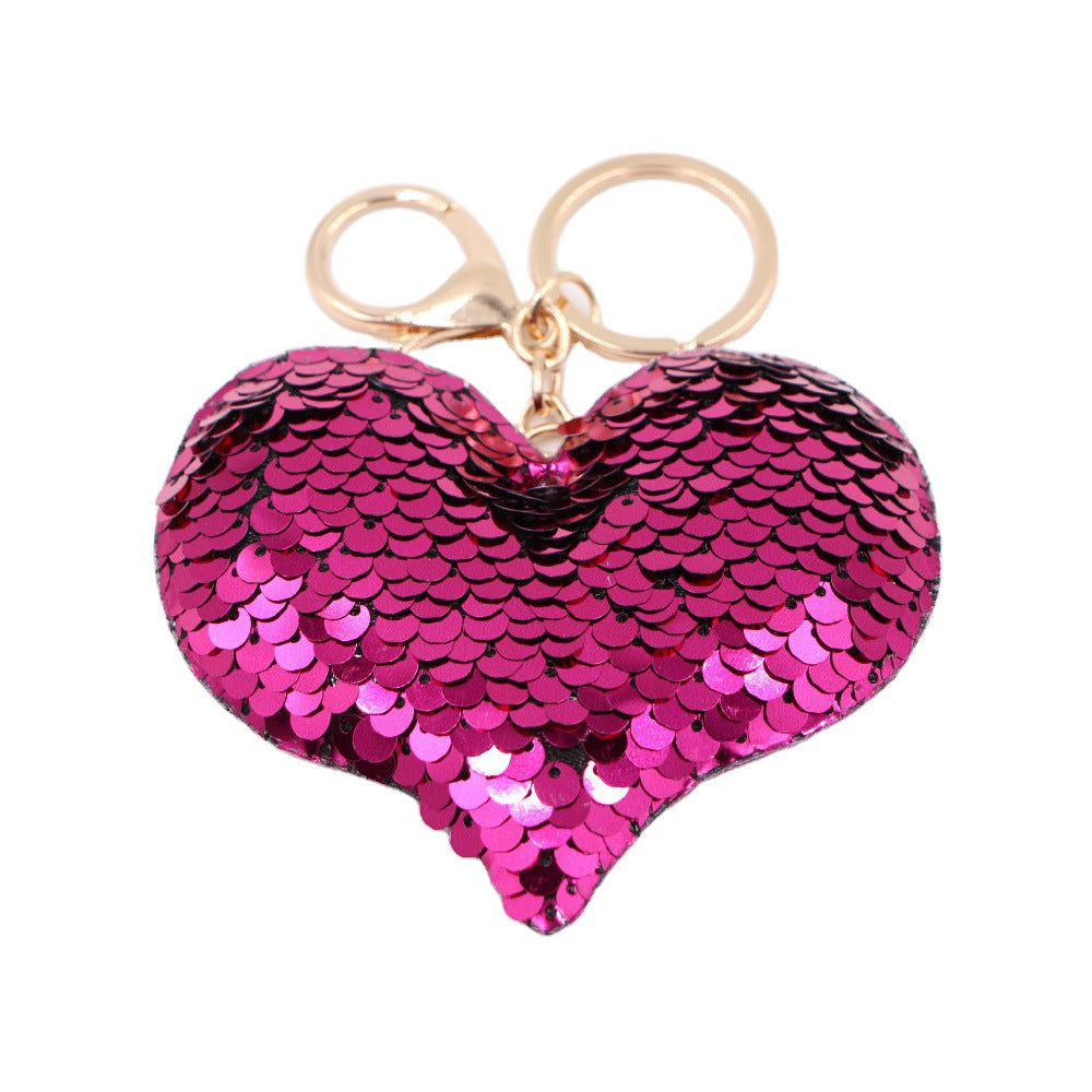 Wholesale Electroplated Sequin Heart Keychain Pendant Reflective Bag Charm Gift Car Key Accessory