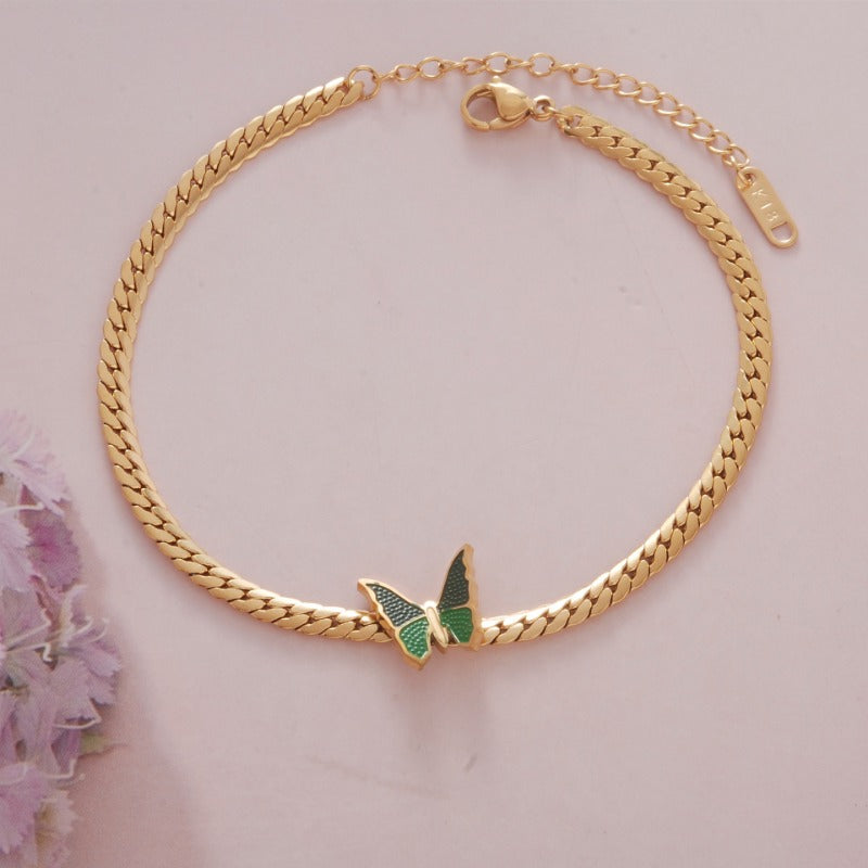 Wholesale Titanium Steel Non-fading Snake Bone Chain Butterfly Anklet
