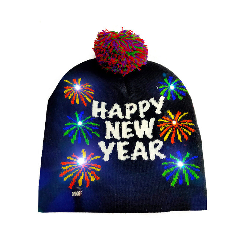 Wholesale Christmas HAPPY NEW YEAR Bright LED Light Woolen Hat Knitted Hat