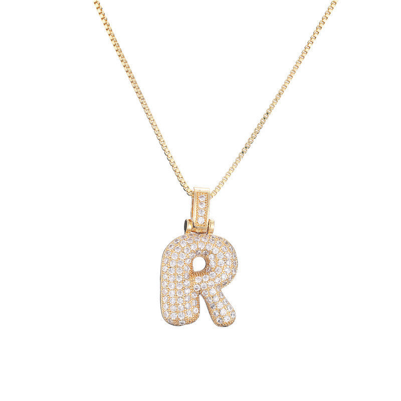 Wholesale Copper Micropaved Zirconia 26 English Alphabet Necklace Clavicle Chain