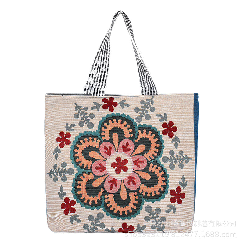 Wholesale Myanmar Thailand Big Flower Canvas Shoulder Bag
