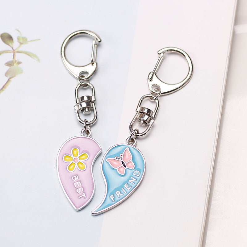 Wholesale Heart-shaped Stitching Small Flower Butterfly Best Friend Series Keychain