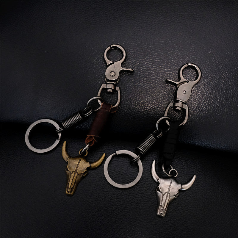 Wholesale Retro Handmade Cowhide Cow Head Keychain