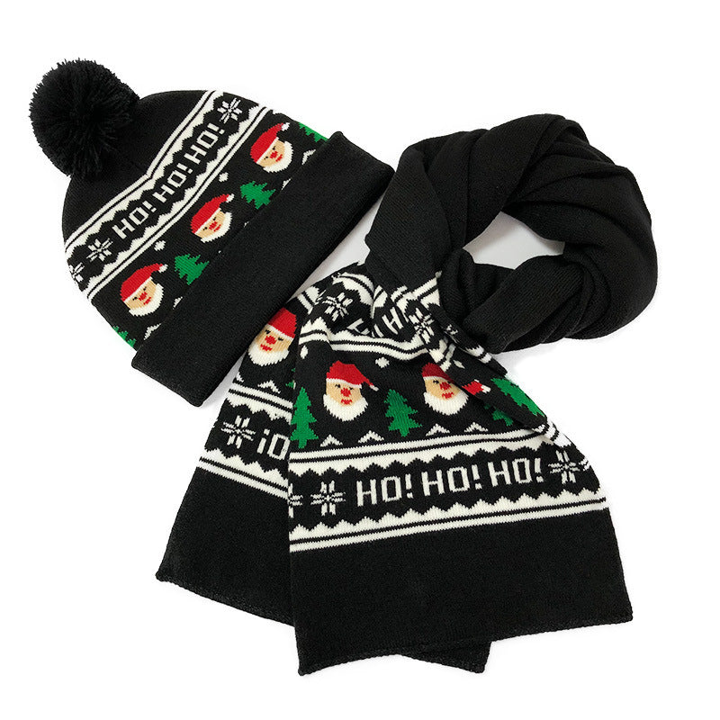 Wholesale Knitted Christmas Hats, Fur Ball Cuffed Cute Children's Christmas Scarves Set
