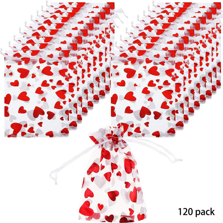 Wholesale 100pcs Valentine' s Day  Red Bronzing Gift Gauze Cloth Bag