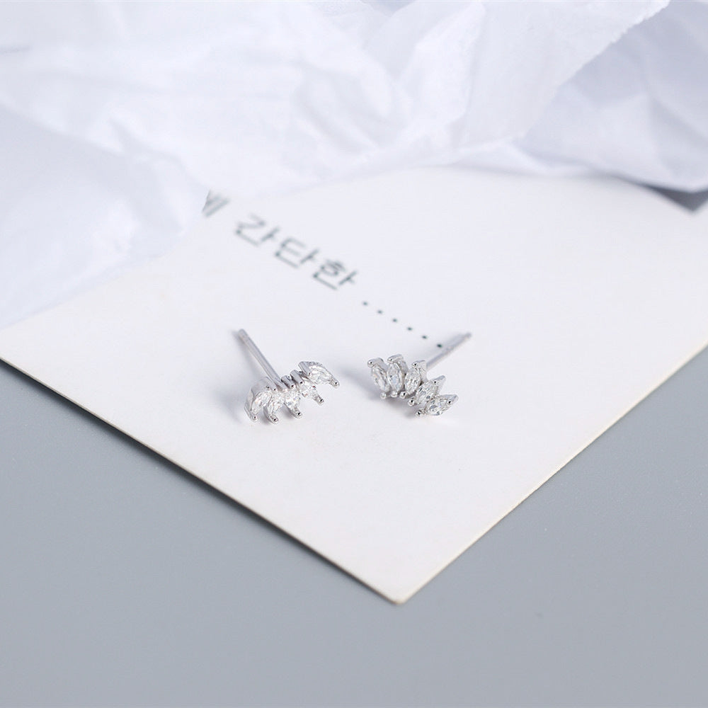 Wholesale S925 Light Luxury Sterling Silver Inlaid Stone Fan-shaped Earrings