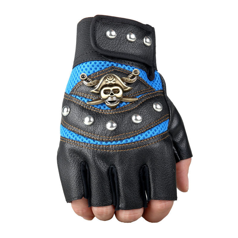 Wholesale Skull Head Rivet Half Finger Leather Gloves