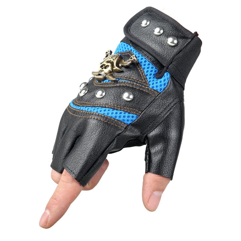 Wholesale Skull Head Rivet Half Finger Leather Gloves