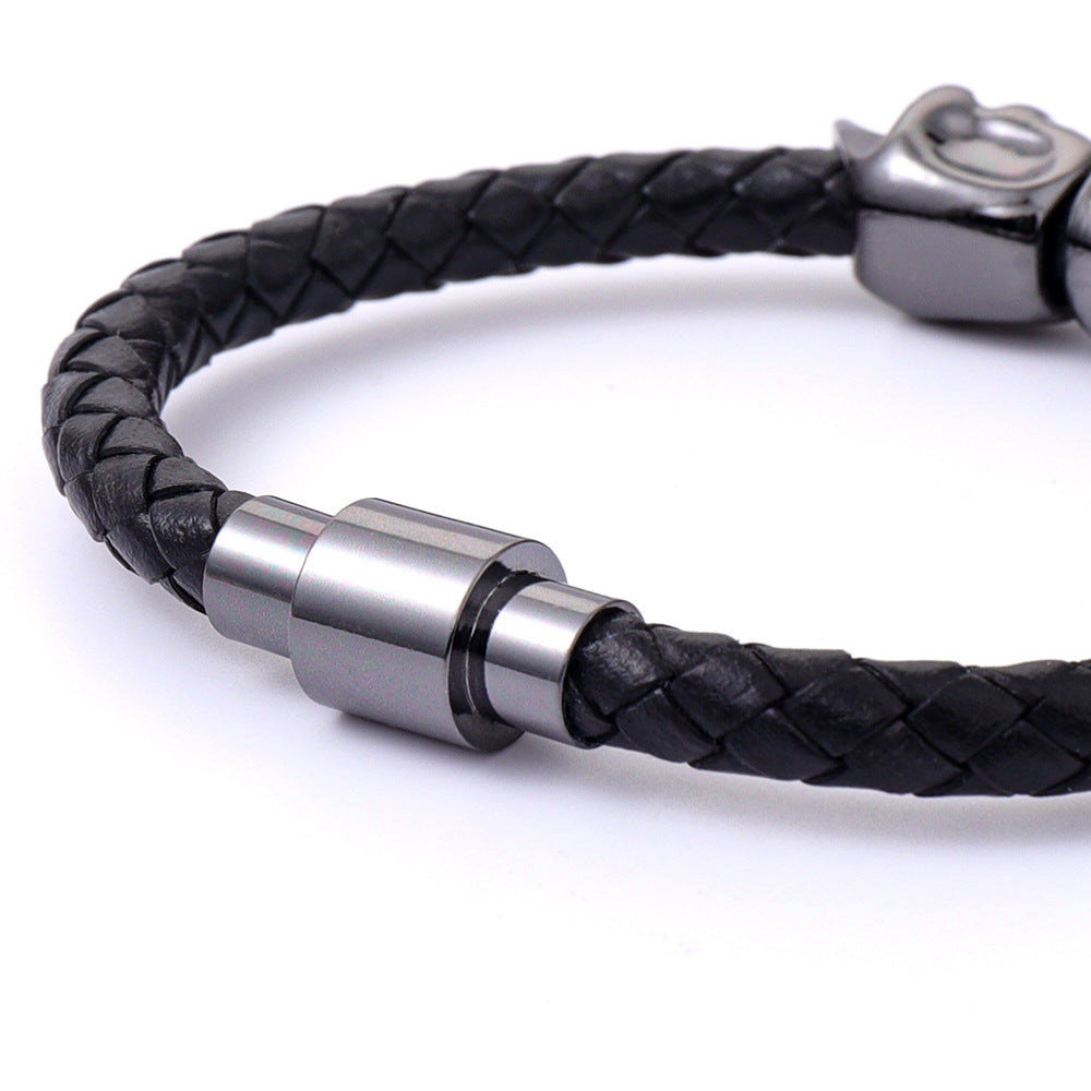 Wholesale men's cowhide punk style skull head Bracelet
