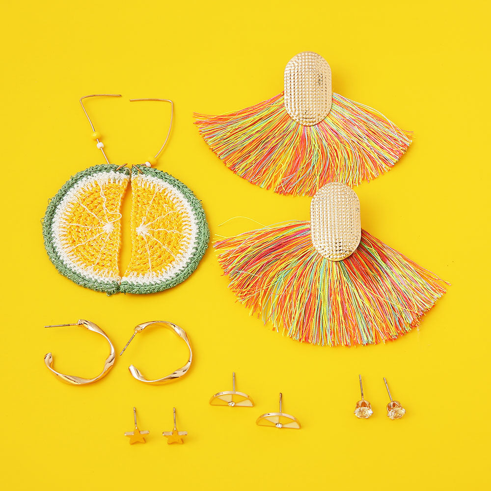 Wholesale Tassel Geometric Exaggerated Versatile Fan-shaped Bohemian Earrings