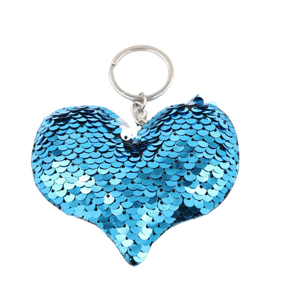 Wholesale Double Sided Sequined Heart Keychain Pendant Luminous Sparkly Bag Charm For Bags And Car Keys Chic Fashion Accessory