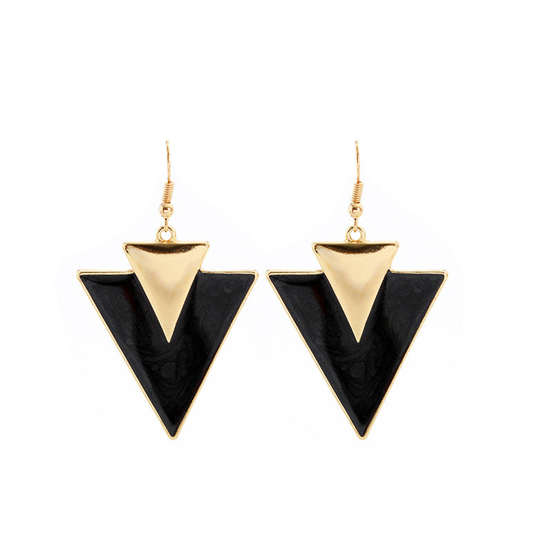 Wholesale New Women's Popular Fashion Inverted Triangle Black Temperament Alloy Earrings