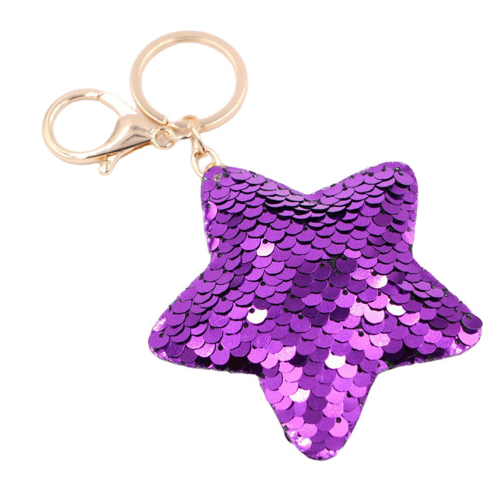 Wholesale Gold Star Sequin Keychain Chic Bag Charm Reflective Pendant For Ladies Purse Accessory