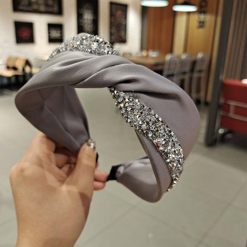 Wholesale Simple Diamond Strip Wrapped Solid Color Fabric Wide Edge Hair Hoop