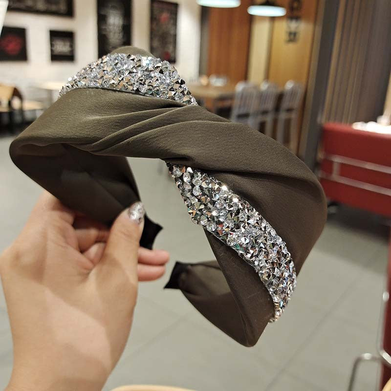 Wholesale Simple Diamond Strip Wrapped Solid Color Fabric Wide Edge Hair Hoop