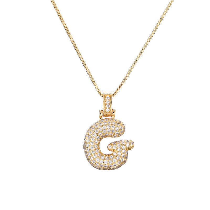 Wholesale Copper Micropaved Zirconia 26 English Alphabet Necklace Clavicle Chain
