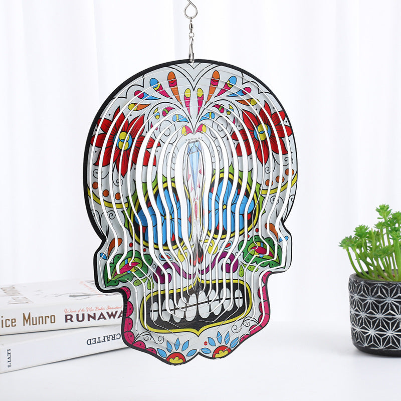 Wholesale Halloween Decoration Rotating Metal Wind Chime Skull 3D Pendants