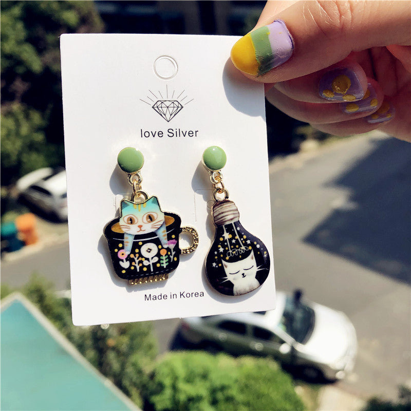 Wholesale The New Cat Slave Series Has Cat Happiness Cute Teacup Bulb Cat Earrings