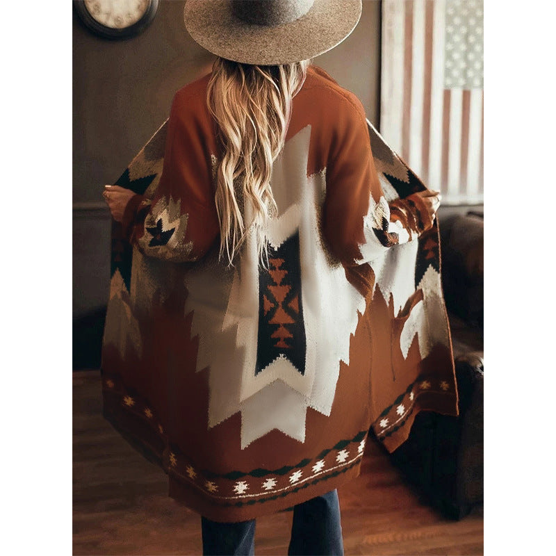 Wholesale Western Style Aztec Mid-Length Polyester Printed Wool Jacket
