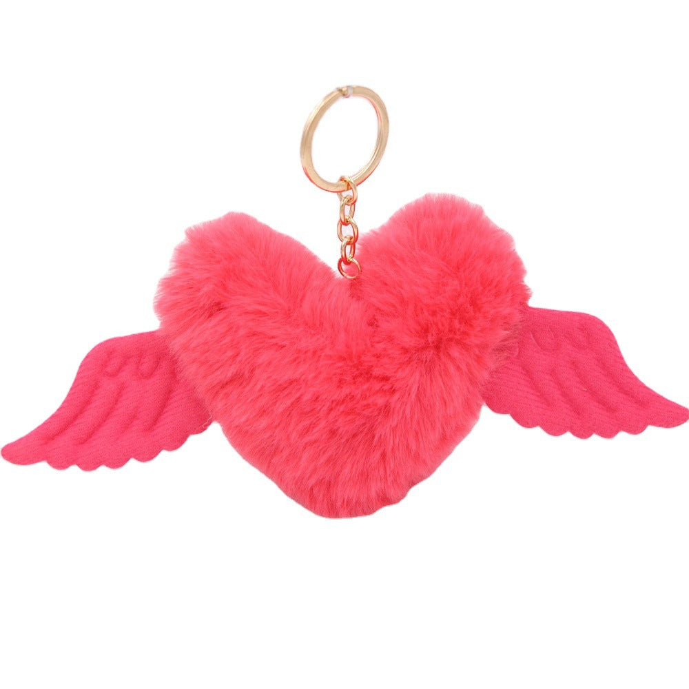 Wholesale Love Wings Fur Ball Keychain