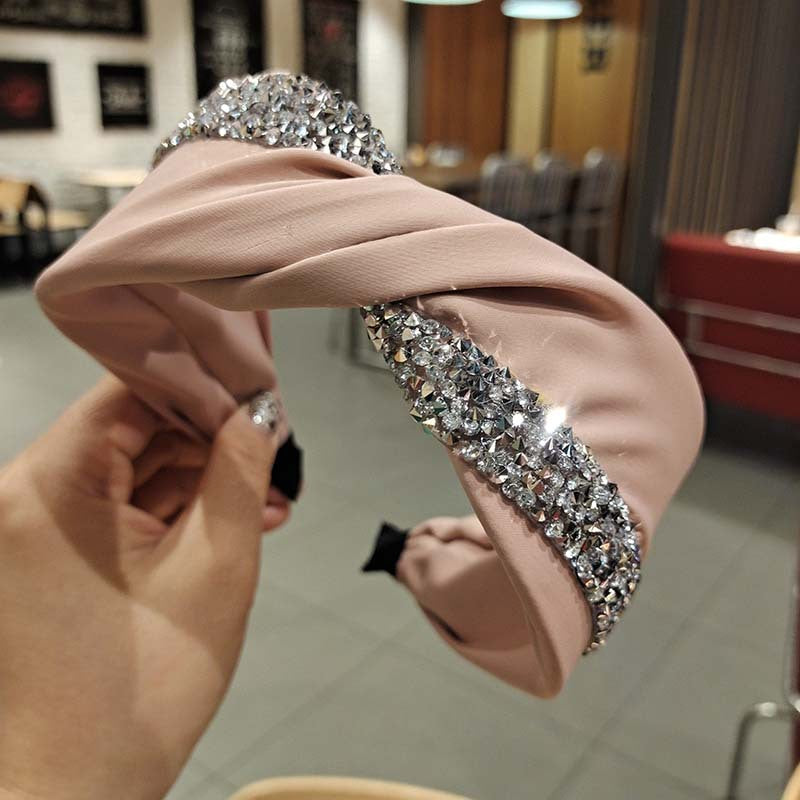 Wholesale Simple Diamond Strip Wrapped Solid Color Fabric Wide Edge Hair Hoop